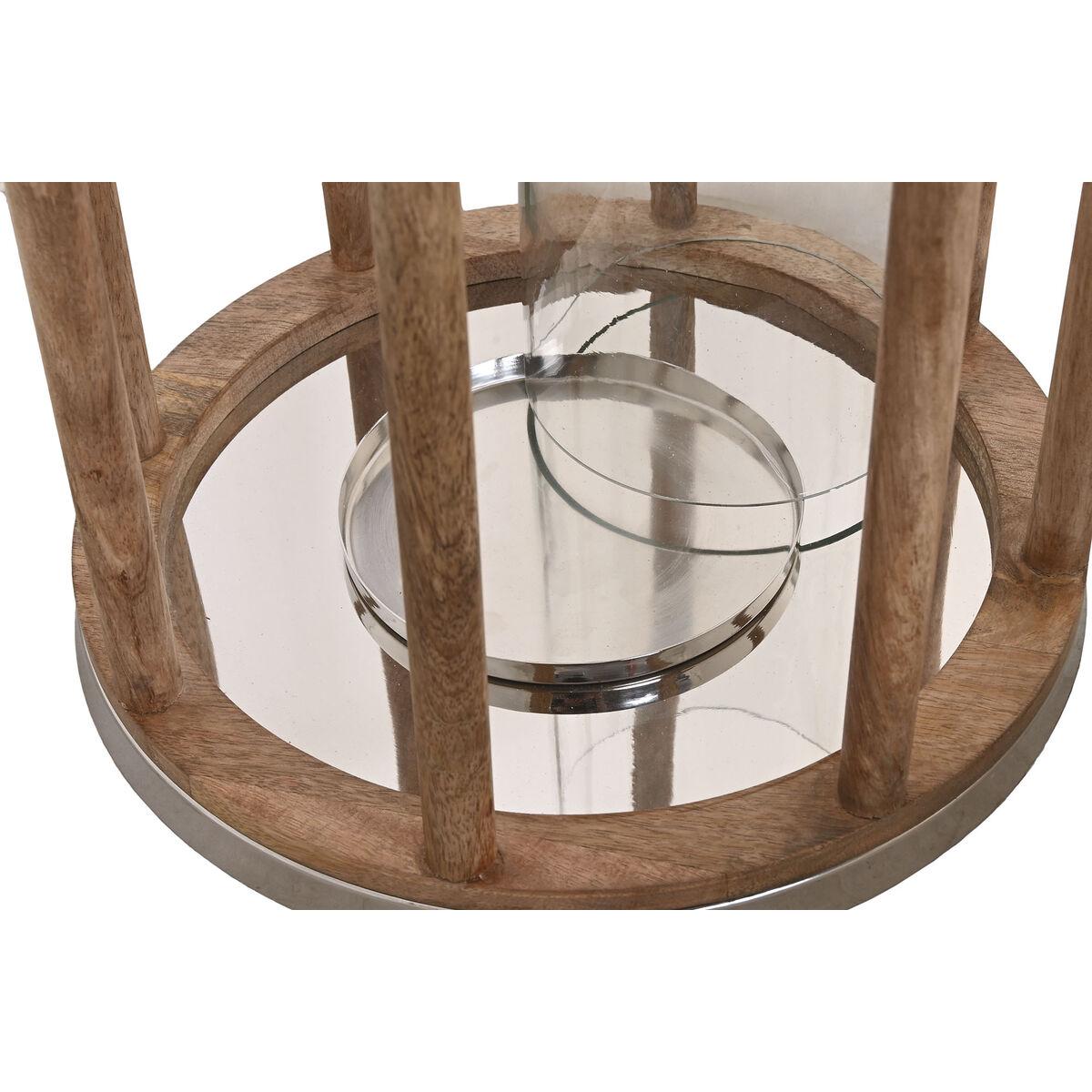 Portavelas Home ESPRIT Marrón Plateado Natural Cristal Madera de mango 30 x 30 x 42 cm