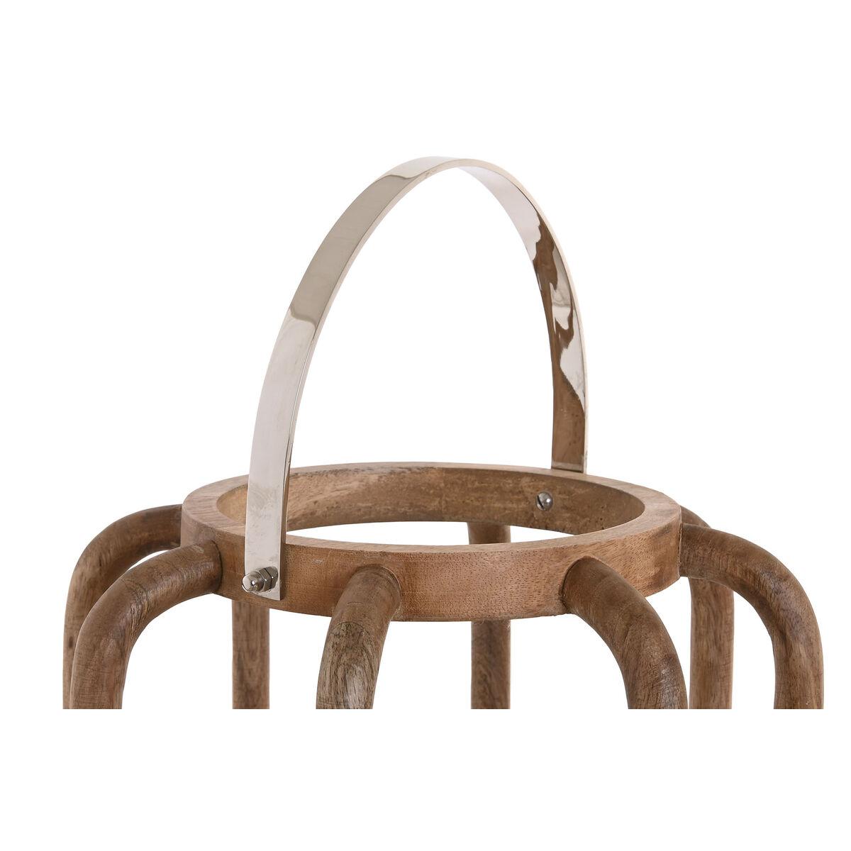 Portavelas Home ESPRIT Marrón Plateado Natural Cristal Madera de mango 30 x 30 x 42 cm