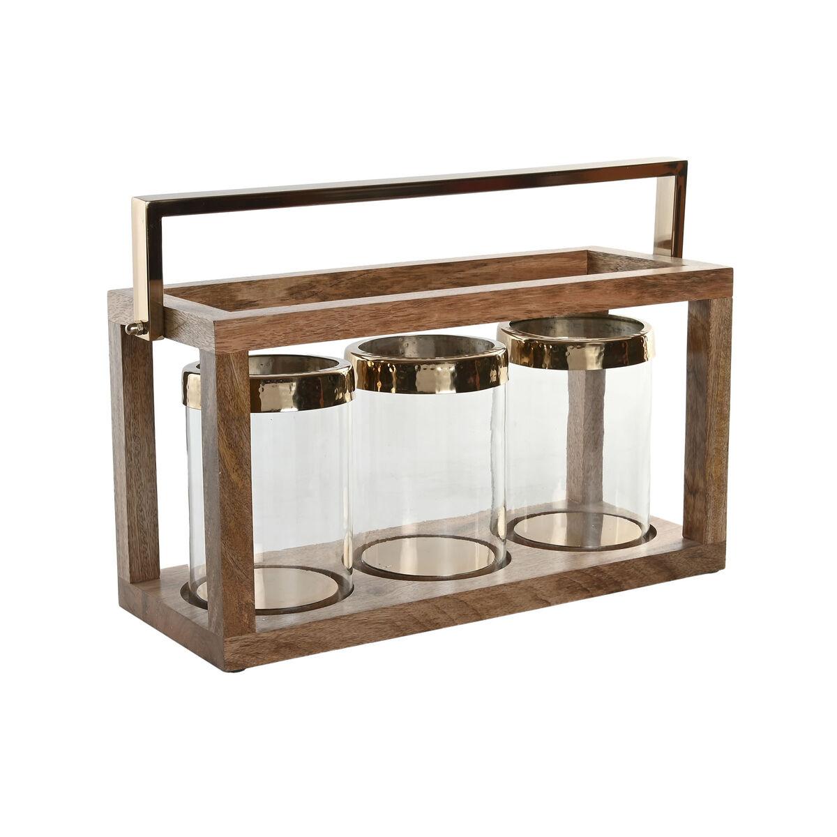 Portavelas Home ESPRIT Marrón Acero Madera de mango 51 x 19 x 33 cm