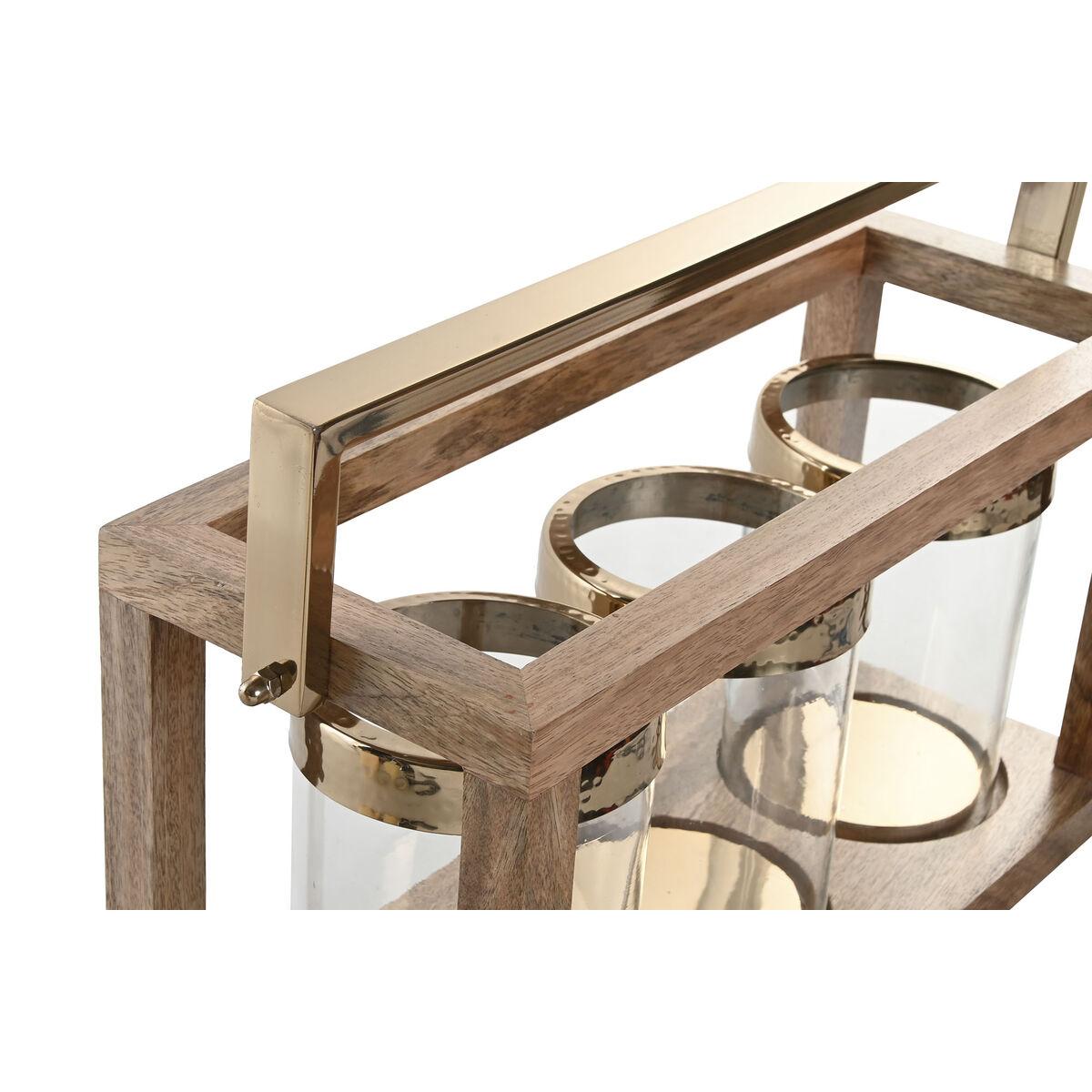 Portavelas Home ESPRIT Marrón Acero Madera de mango 51 x 19 x 33 cm