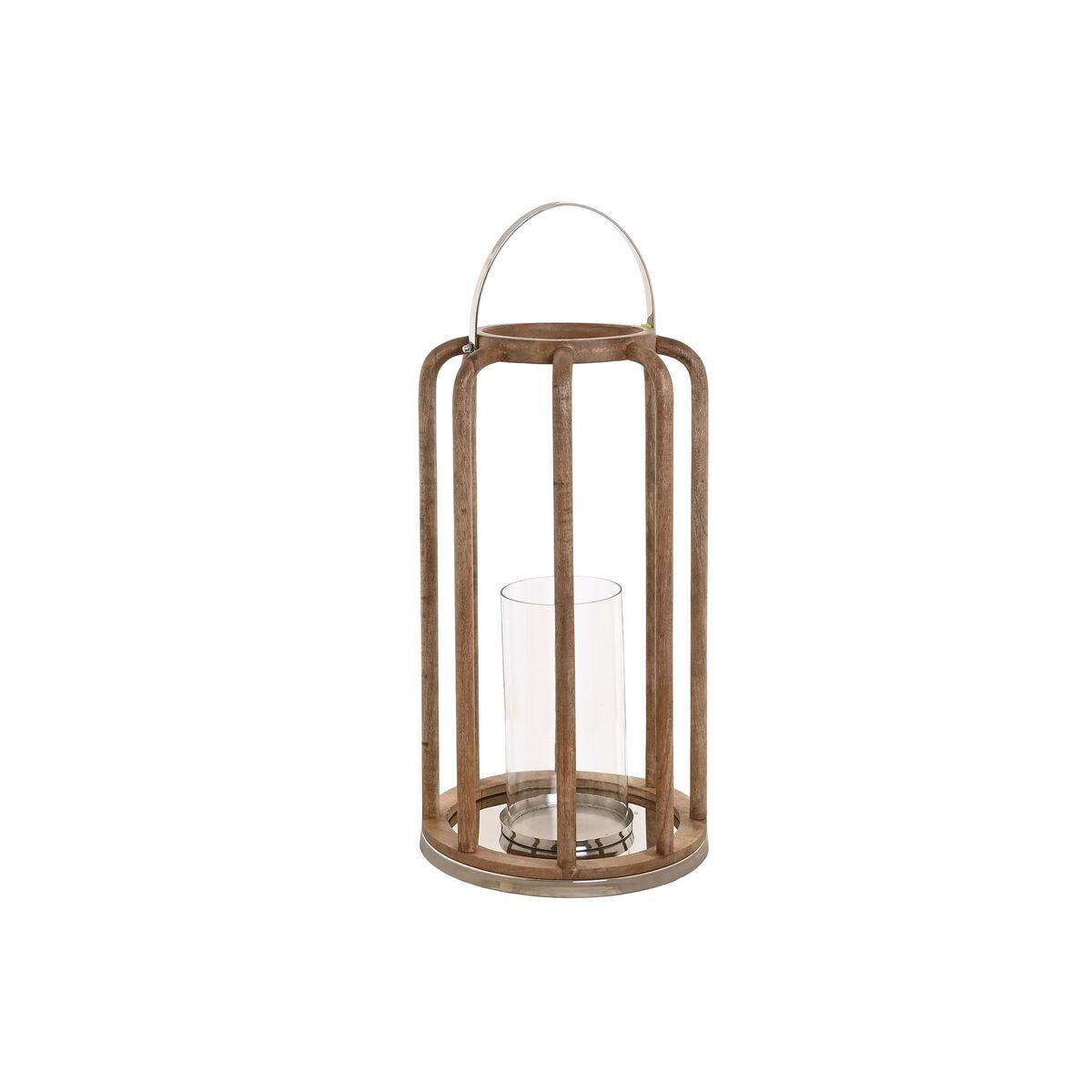 Portavelas Home ESPRIT Marrón Plateado Cristal Madera de mango 30 x 30 x 53 cm