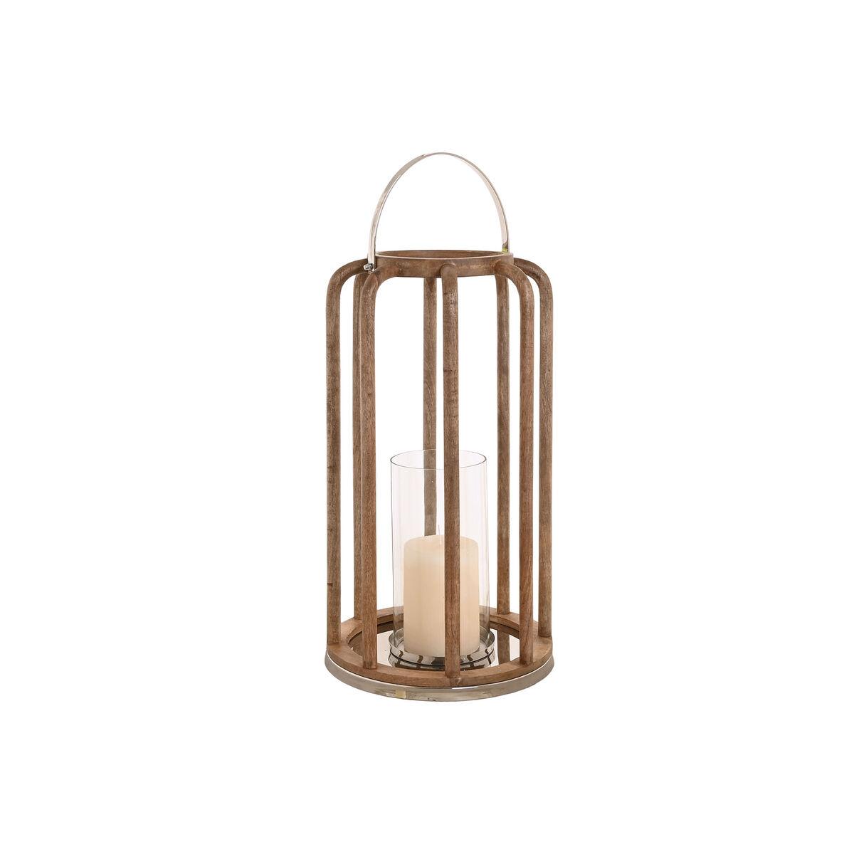 Portavelas Home ESPRIT Marrón Plateado Cristal Madera de mango 30 x 30 x 53 cm