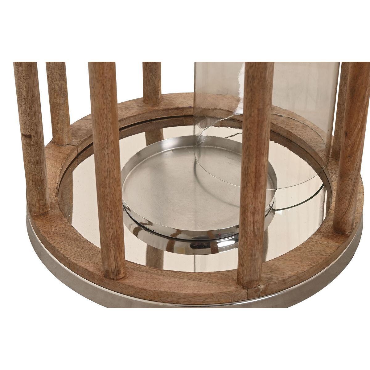 Portavelas Home ESPRIT Marrón Plateado Cristal Madera de mango 30 x 30 x 53 cm