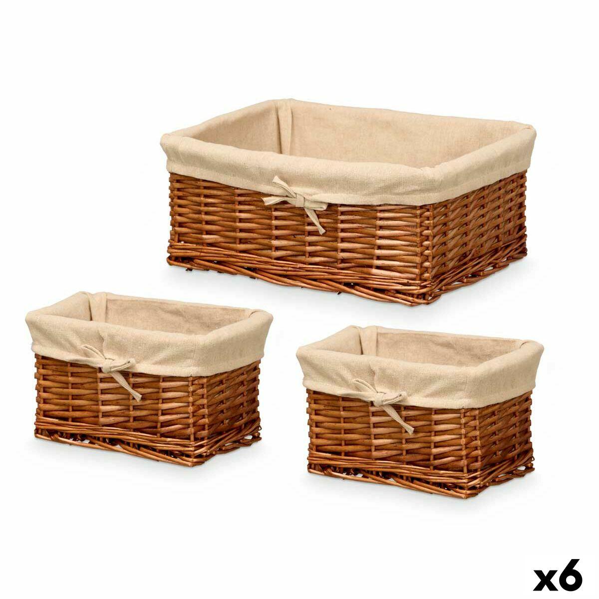 Juego de Cestos Kipit HX31449S/3 Natural Poliéster Mimbre Tela 50 % algodón 39 x 16 x 30 cm (6 Unidades)