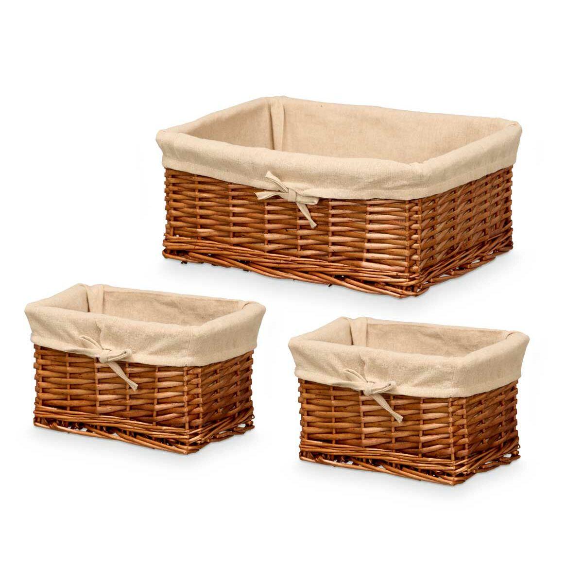 Juego de Cestos Kipit HX31449S/3 Natural Poliéster Mimbre Tela 50 % algodón 39 x 16 x 30 cm (6 Unidades)