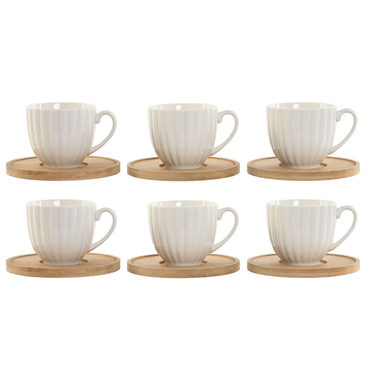 Juego de 6 Tazas con Plato Home ESPRIT Blanco Bambú Porcelana 90 ml