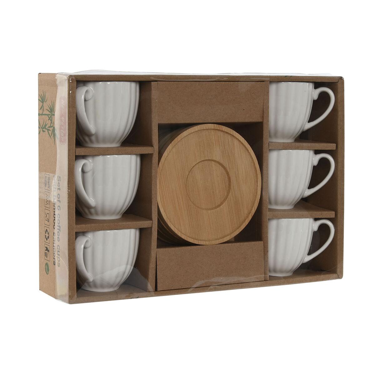 Juego de 6 Tazas con Plato Home ESPRIT Blanco Bambú Porcelana 90 ml