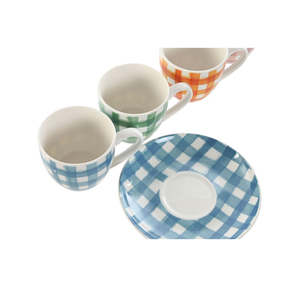 Juego de 6 Tazas con Plato Home ESPRIT Azul Blanco Verde Naranja Rosa Porcelana 90 ml