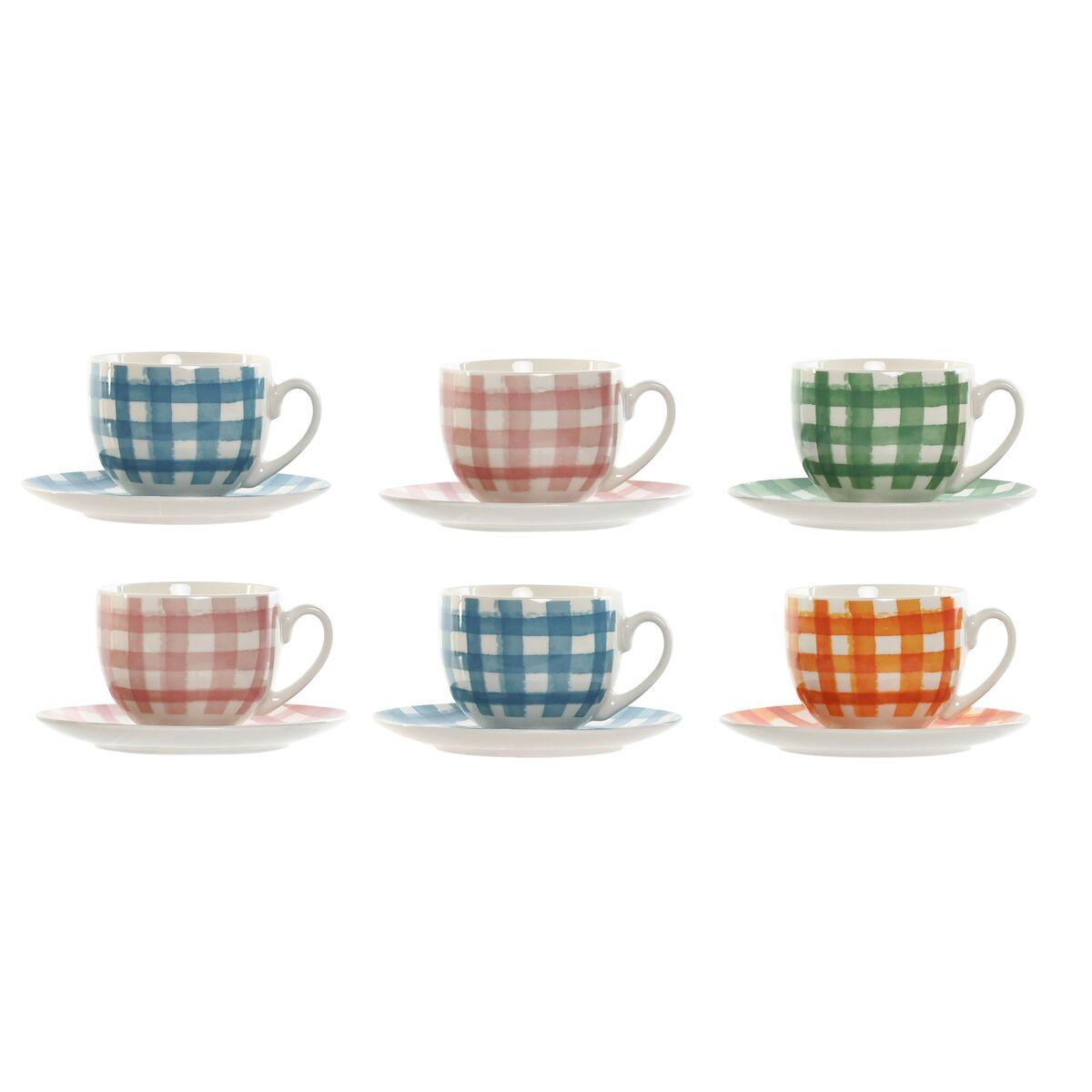 Juego de 6 Tazas con Plato Home ESPRIT Azul Verde Naranja Rosa Porcelana 240 ml