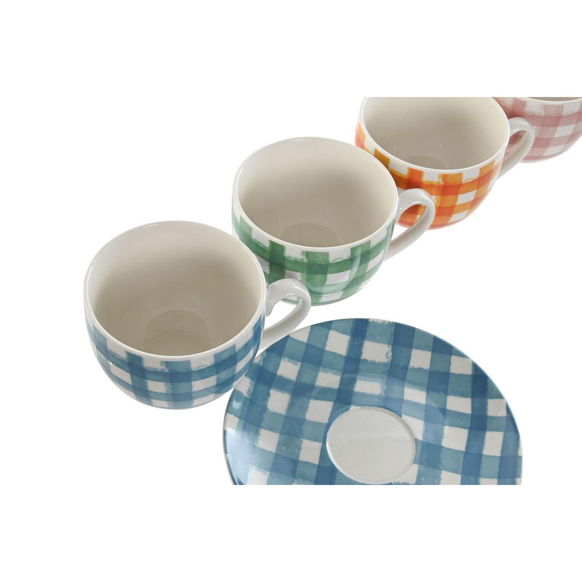 Juego de 6 Tazas con Plato Home ESPRIT Azul Verde Naranja Rosa Porcelana 240 ml