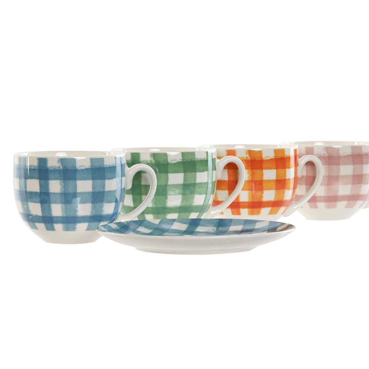 Juego de 6 Tazas con Plato Home ESPRIT Azul Verde Naranja Rosa Porcelana 240 ml