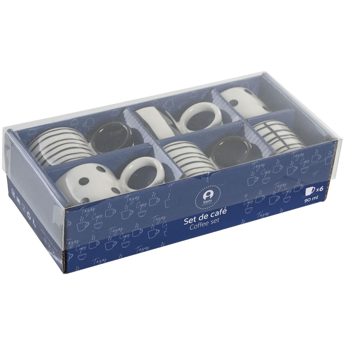 Juego de Tazas de Café Home ESPRIT Blanco Negro Porcelana 90 ml