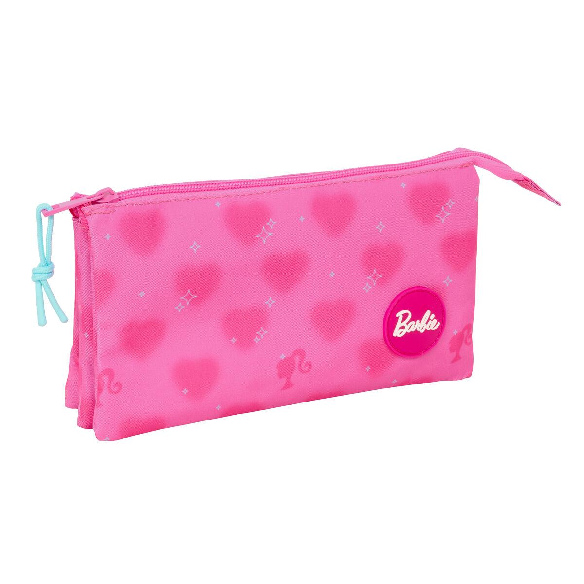 Portatodo Triple Barbie Corazones Rosa 22 x 12 x 3 cm