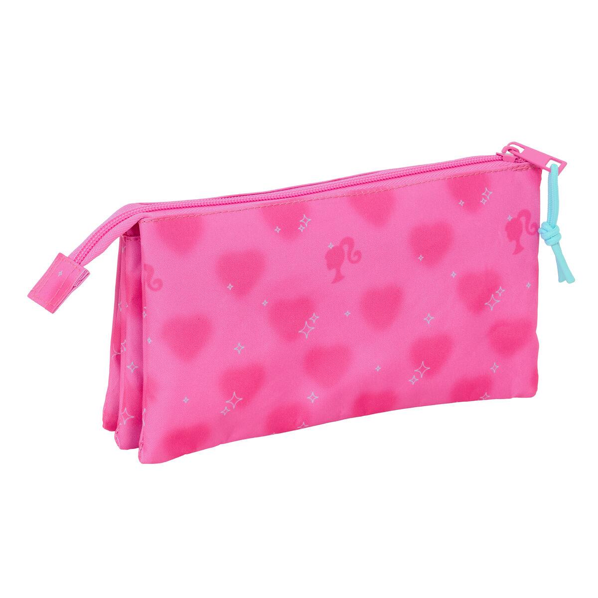 Portatodo Triple Barbie Corazones Rosa 22 x 12 x 3 cm