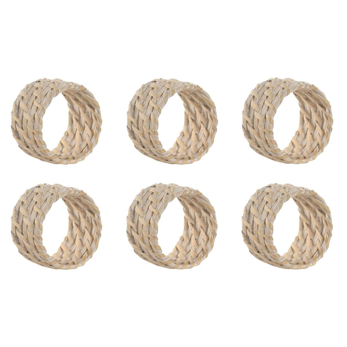 Anillo servilletero Home ESPRIT Blanco Natural Bambú Ratán 5 x 5 x 3 cm