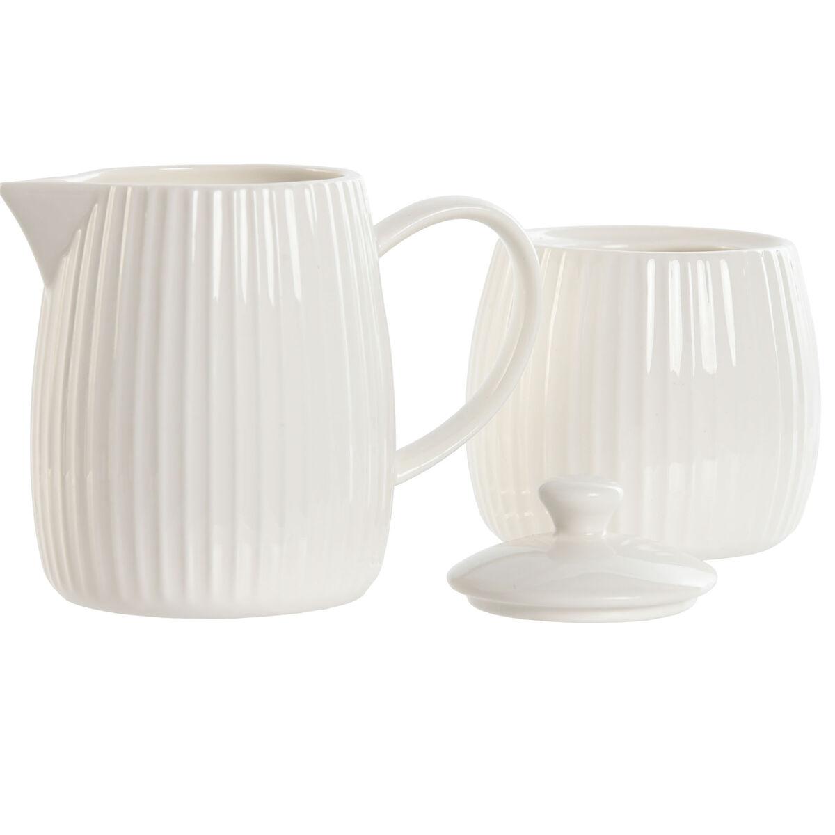 Lechera y azucarero Home ESPRIT Blanco Porcelana 250 ml 12 x 7,6 x 9 cm 2 Piezas