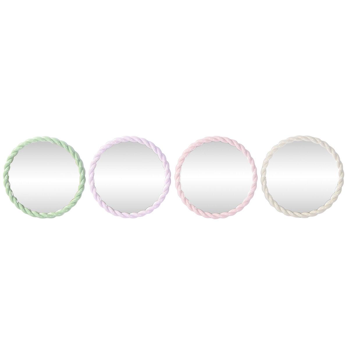 Espejo de pared Home ESPRIT Blanco Verde Rosa Lila 44 x 3 x 44 cm (4 Unidades)