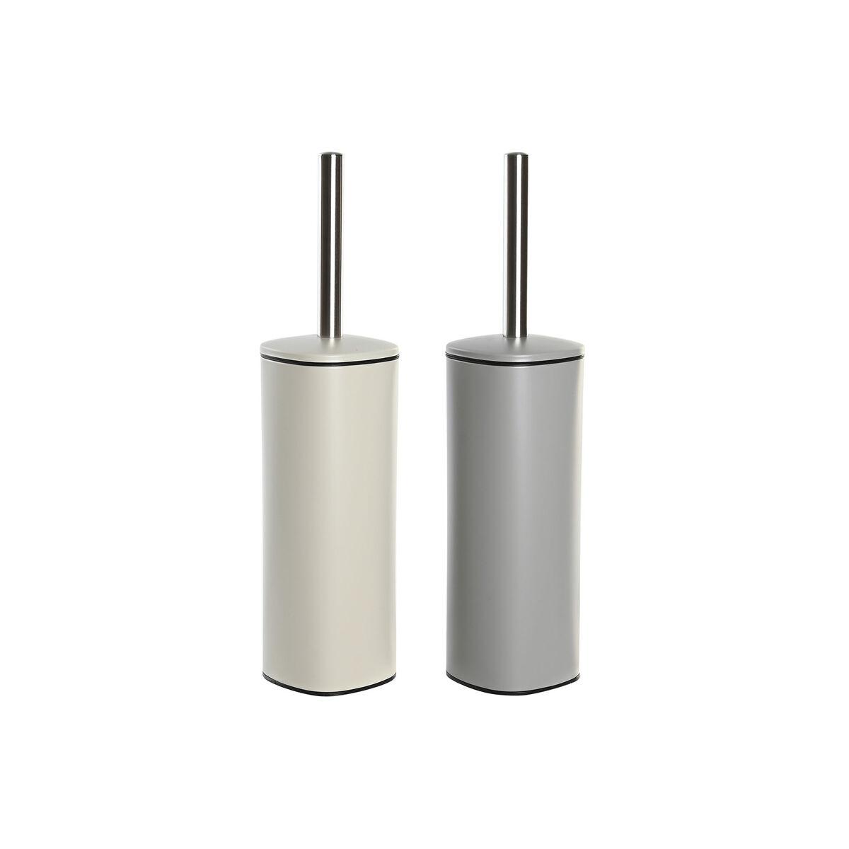 Escobilla para el Baño DKD Home Decor Beige Gris Crema Metal Acero Inoxidable 9,5 x 9,5 x 38,5 cm (2 Unidades)