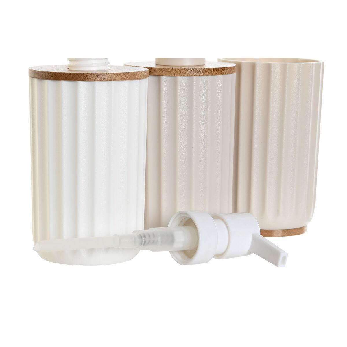 Set de Baño DKD Home Decor Blanco Beige Bambú Poliestireno 16 x 9 x 18 cm 3 Piezas (2 Unidades)