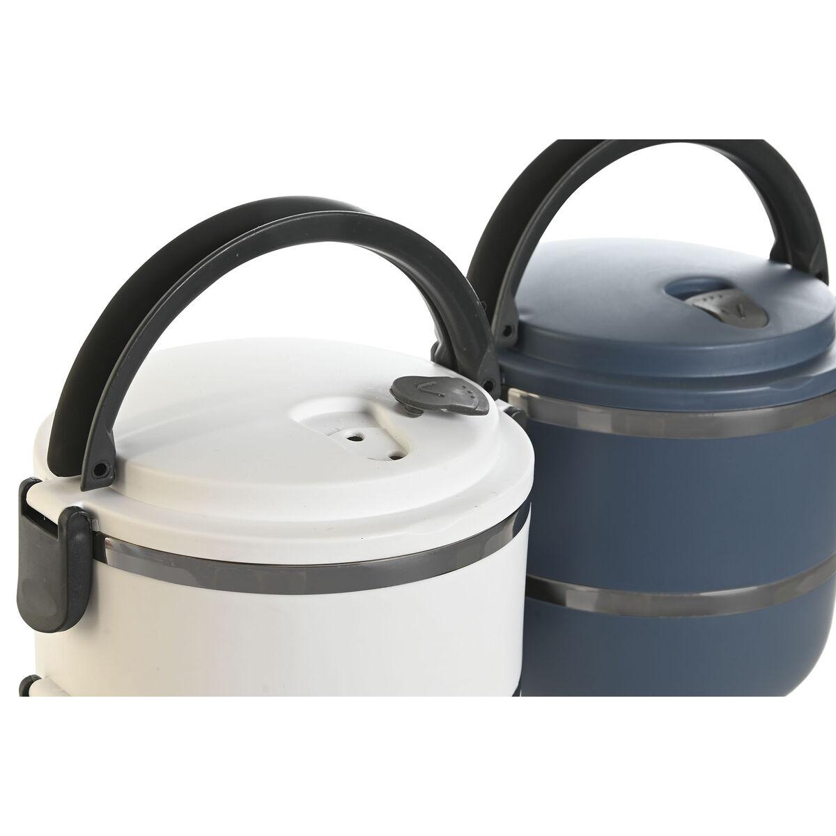 Fiambrera DKD Home Decor Azul Blanco Gris oscuro Acero Inoxidable Polipropileno 1,5 L (2 Unidades)