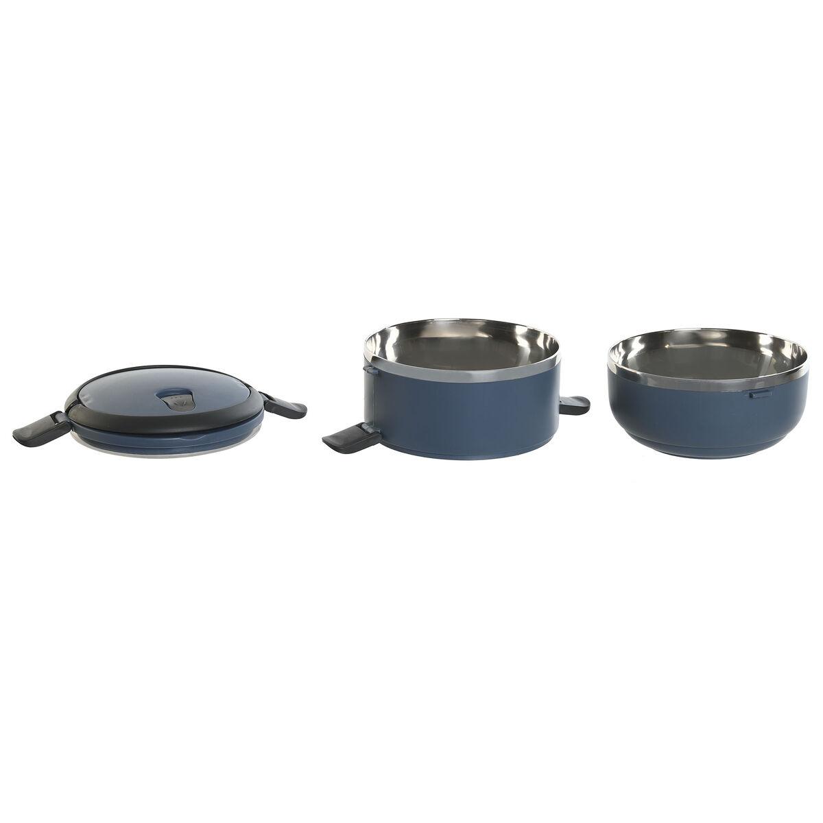 Fiambrera DKD Home Decor Azul Blanco Gris oscuro Acero Inoxidable Polipropileno 1,5 L (2 Unidades)