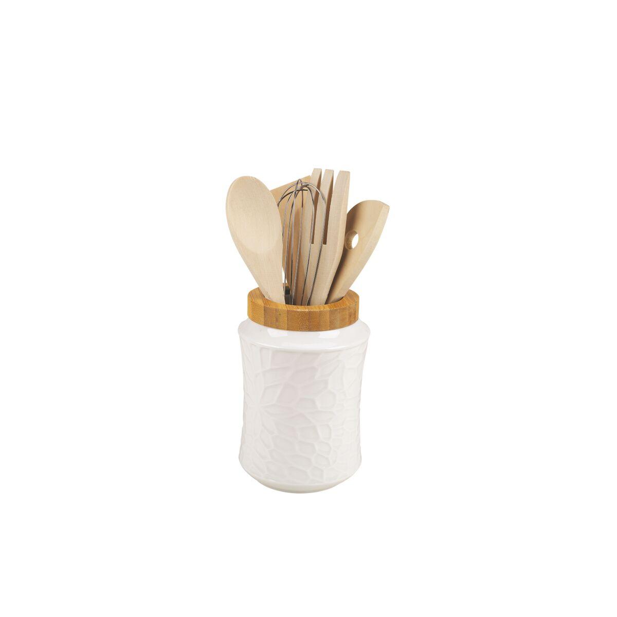 Bote para Utensilios de Cocina Home ESPRIT Bambú Porcelana 6 Piezas