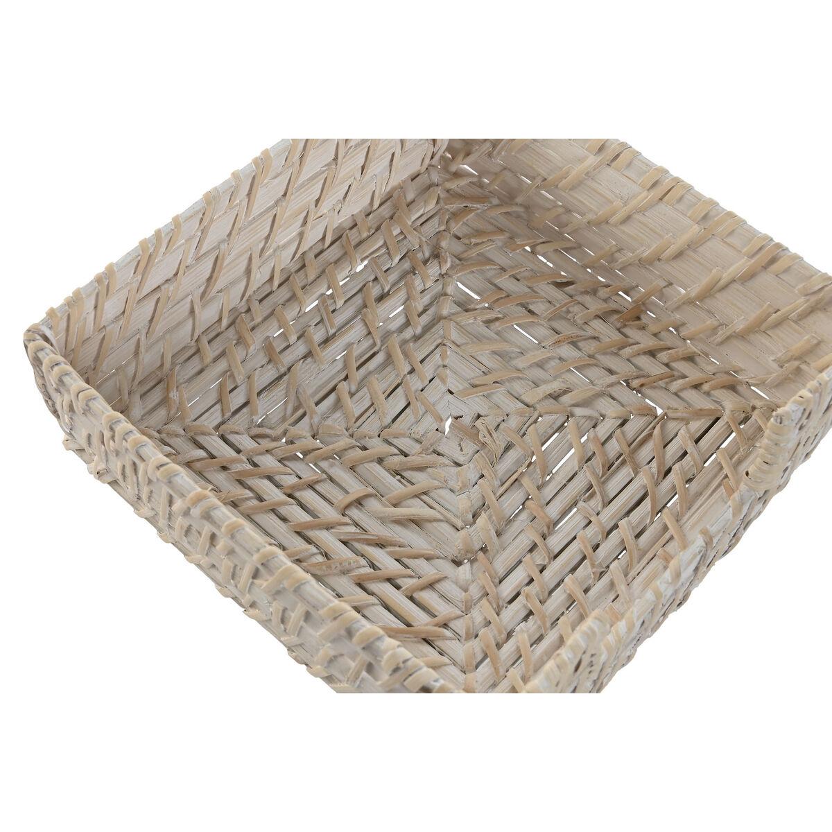 Servilletero Home ESPRIT Blanco Natural Bambú Ratán 18 x 18 x 6 cm