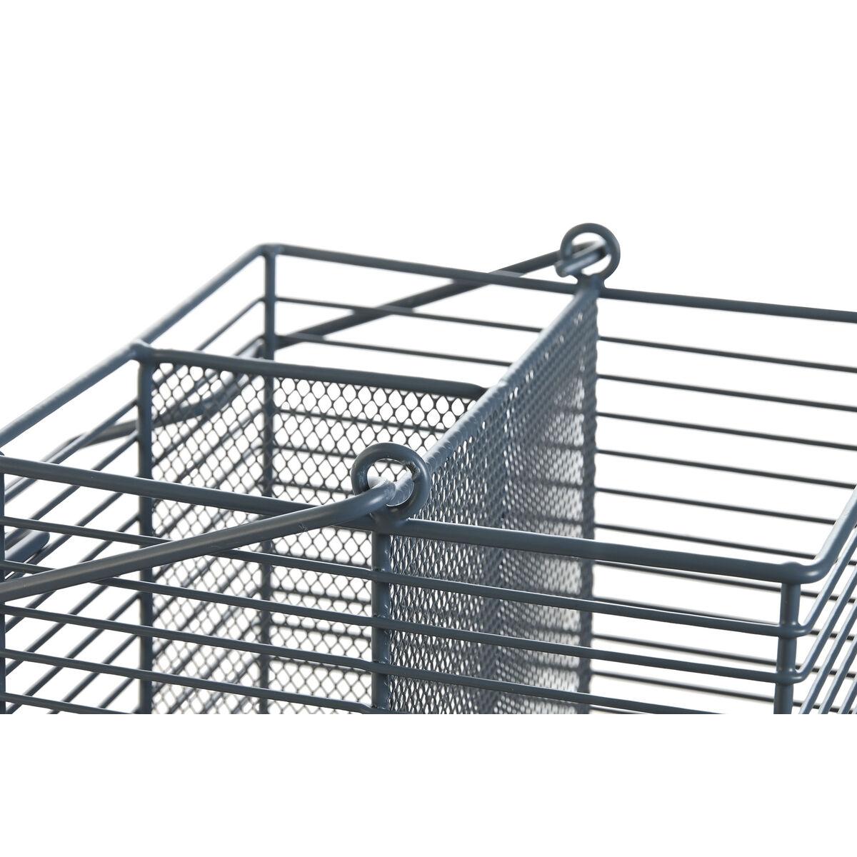 Cesto para cubiertos DKD Home Decor Azul Blanco Metal Madera de caucho 18 x 18 x 15 cm (2 Unidades)