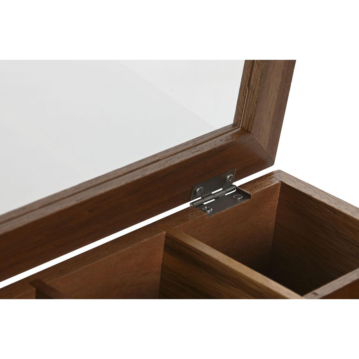Caja para Infusiones Home ESPRIT Natural Cristal Madera de acacia 20,5 x 20,5 x 6,5 cm