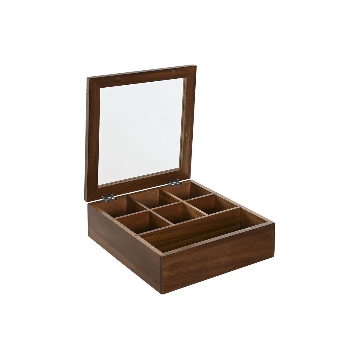 Caja para Infusiones Home ESPRIT Natural Cristal Madera de acacia 20,5 x 20,5 x 6,5 cm