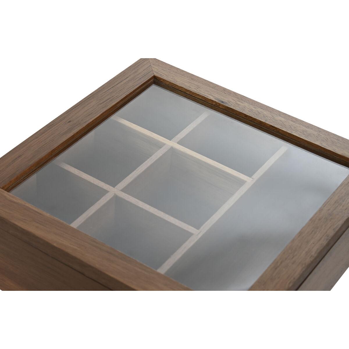 Caja para Infusiones Home ESPRIT Natural Cristal Madera de acacia 20,5 x 20,5 x 6,5 cm