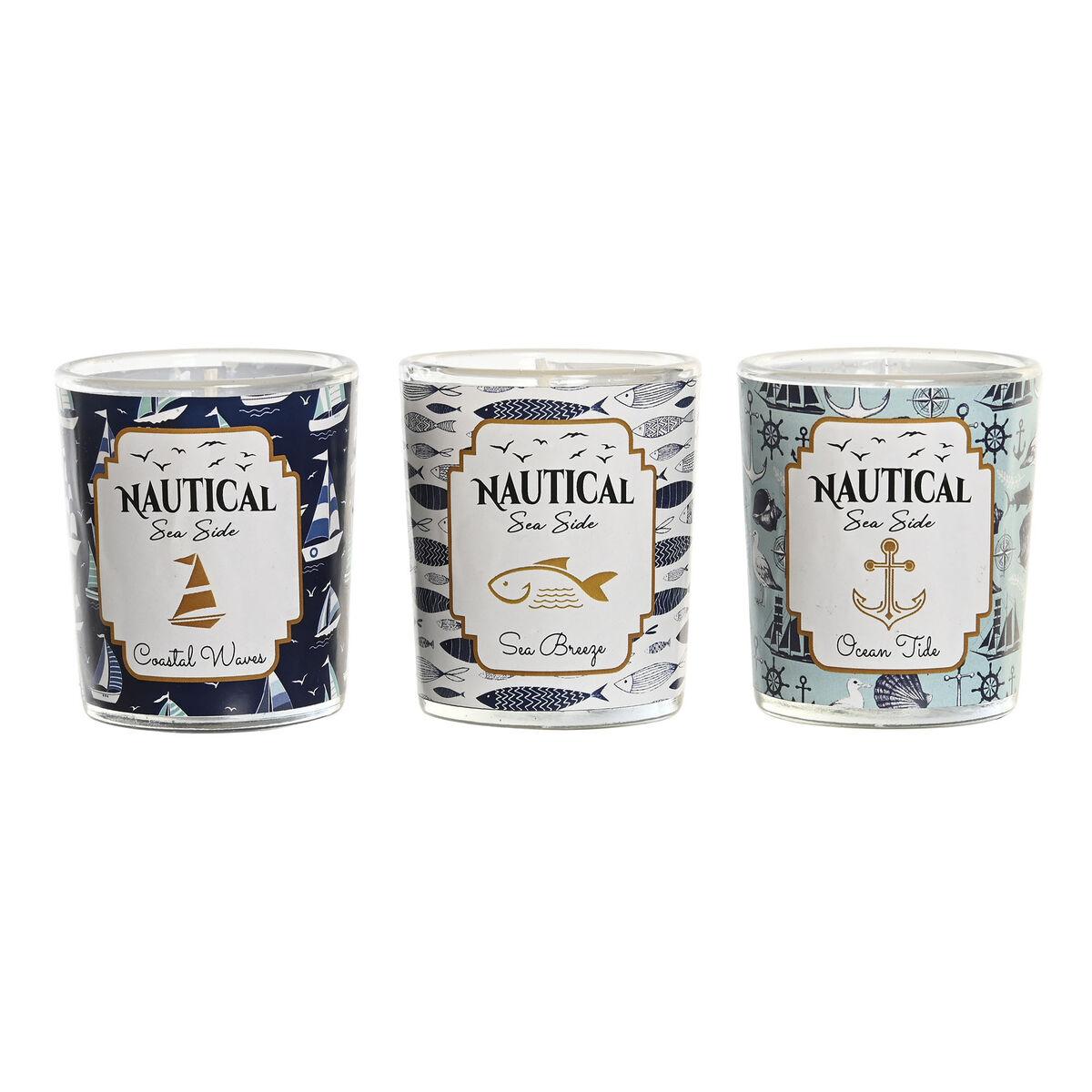 Vela DKD Home Decor Azul Cera Cristal 17 x 5 x 6 cm (3 Unidades)