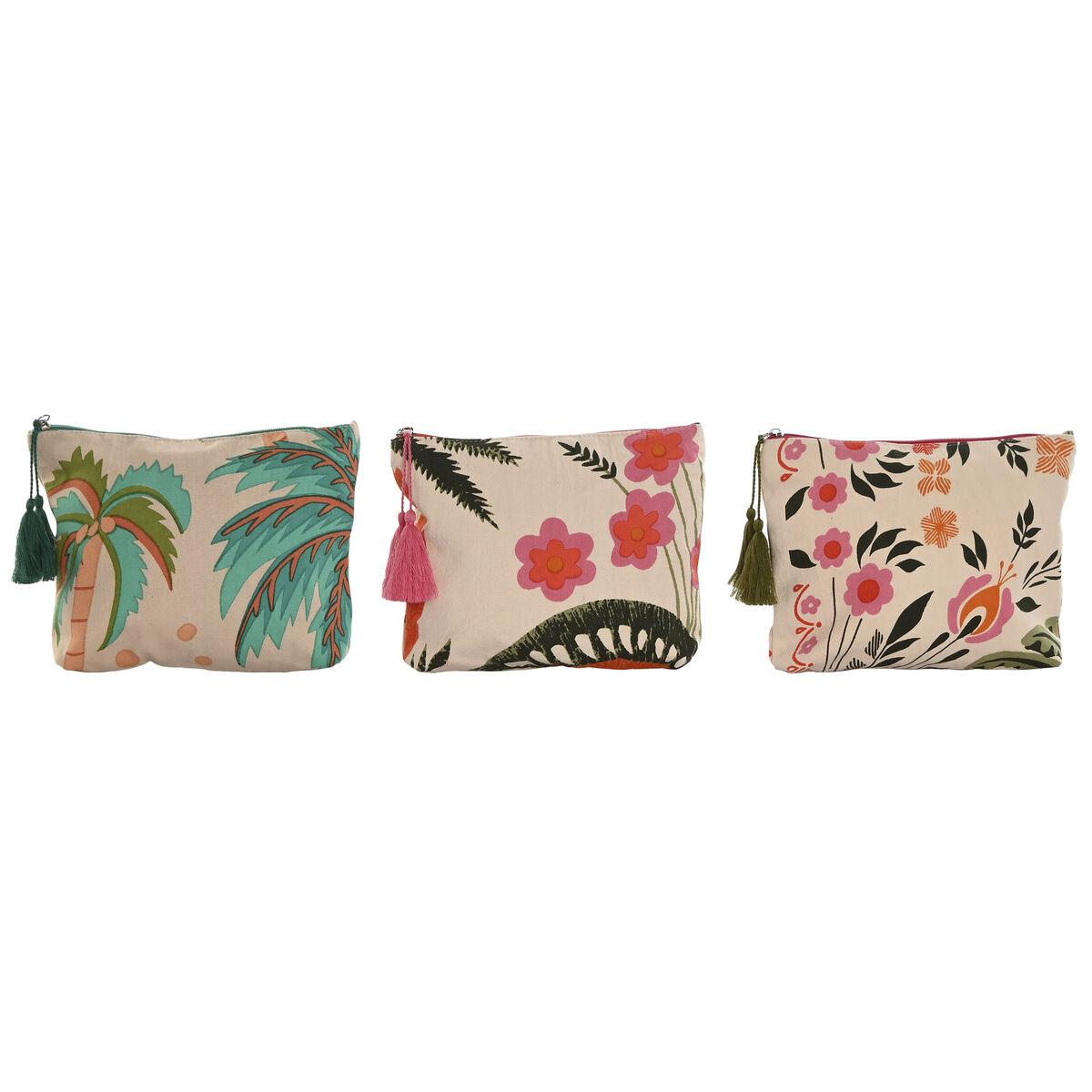 Neceser de Viaje Home ESPRIT Beige Multicolor Coral 25 x 5 x 20 cm (3 Unidades)
