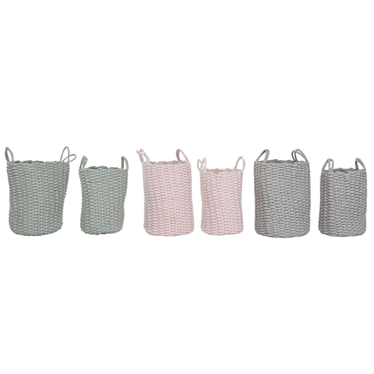 Juego de Cestas Home ESPRIT Verde Gris Rosa Cuerda (2 Piezas) (3 Unidades)