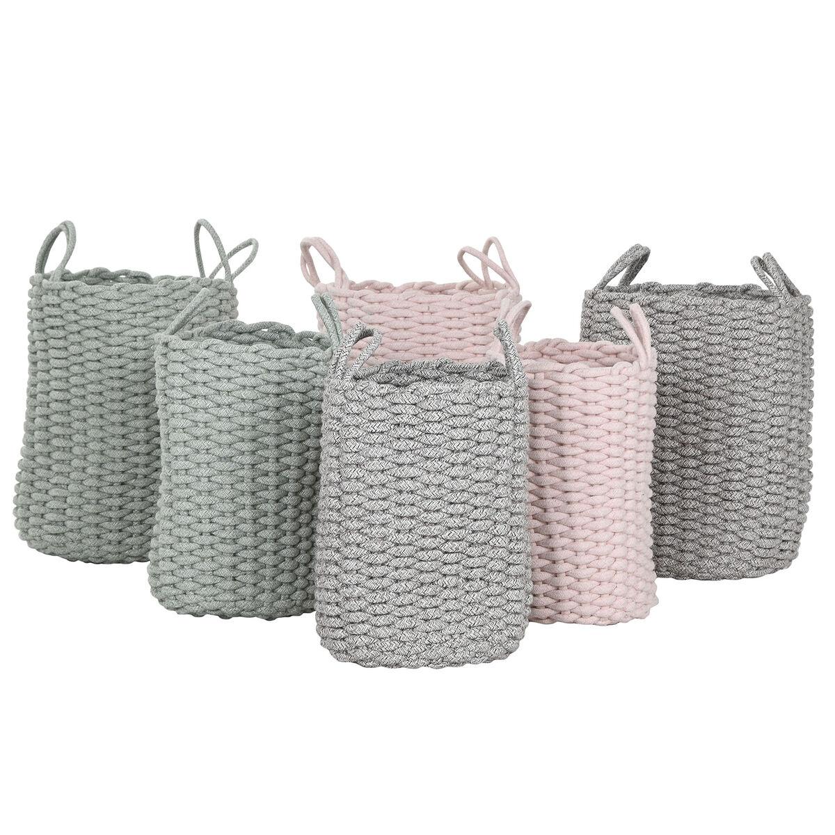 Juego de Cestas Home ESPRIT Verde Gris Rosa Cuerda (2 Piezas) (3 Unidades)