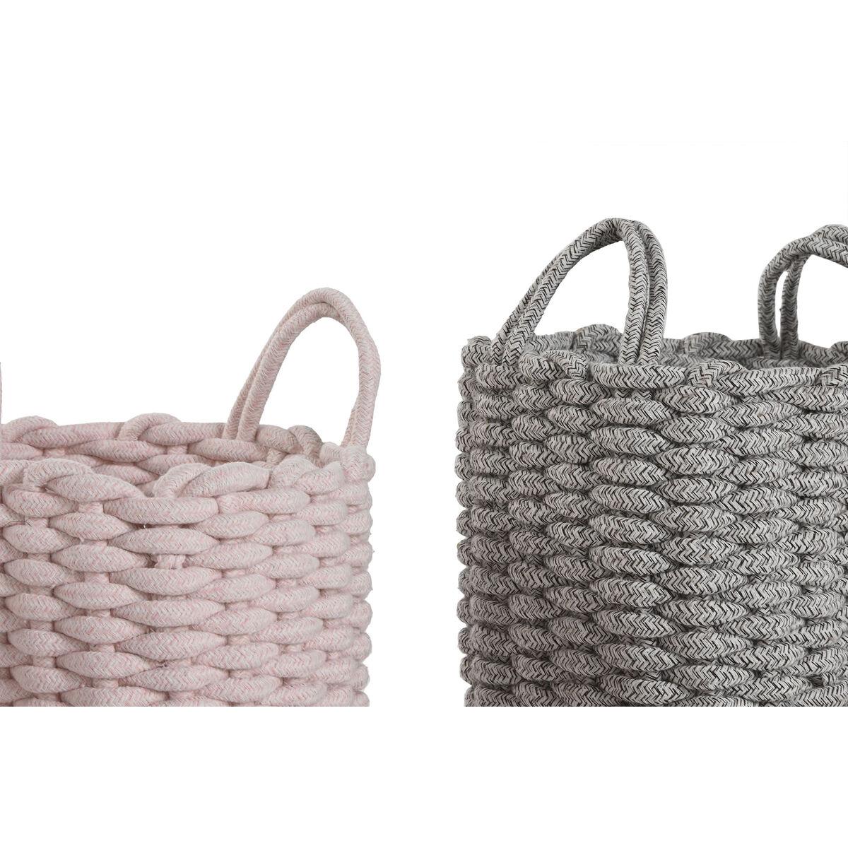 Juego de Cestas Home ESPRIT Verde Gris Rosa Cuerda (2 Piezas) (3 Unidades)