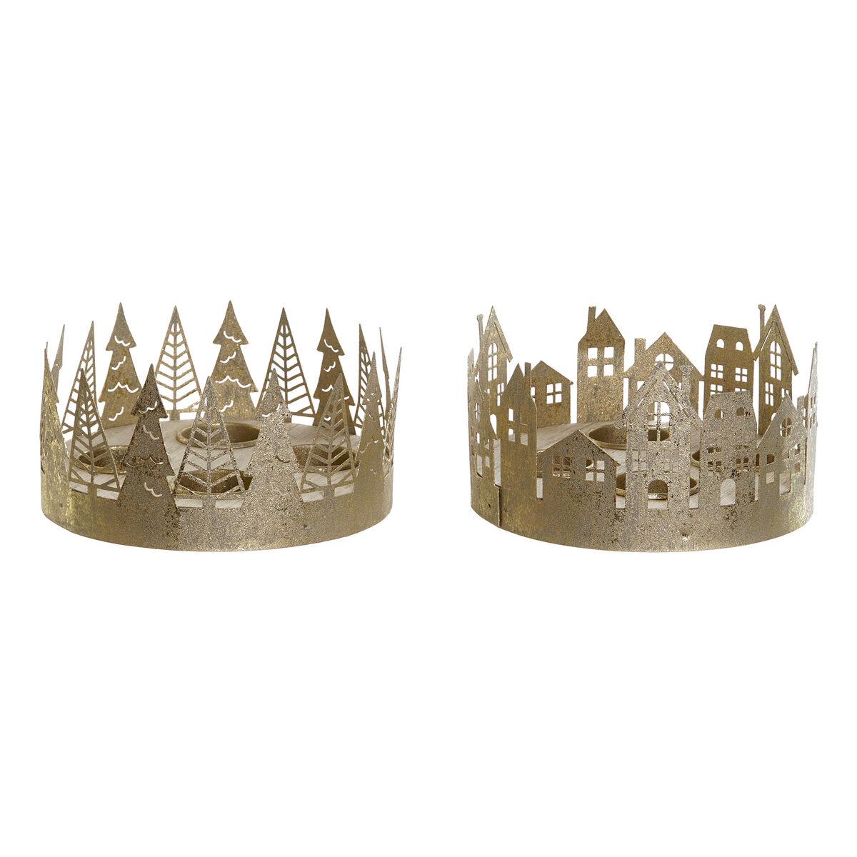 Portavelas DKD Home Decor Dorado Natural Metal 16,5 x 16,5 x 8,5 cm (2 Unidades)