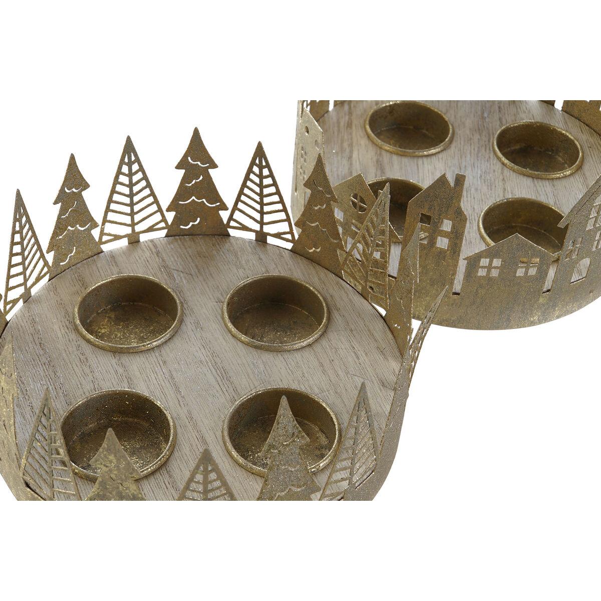Portavelas DKD Home Decor Dorado Natural Metal 16,5 x 16,5 x 8,5 cm (2 Unidades)