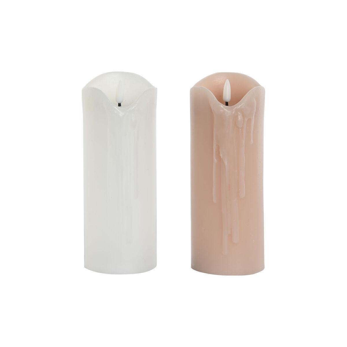 Vela LED DKD Home Decor Blanco Rosa claro 7.5 x 7.5 x 20 cm 7,5 x 7,5 x 20 cm (AA) (2 Unidades)