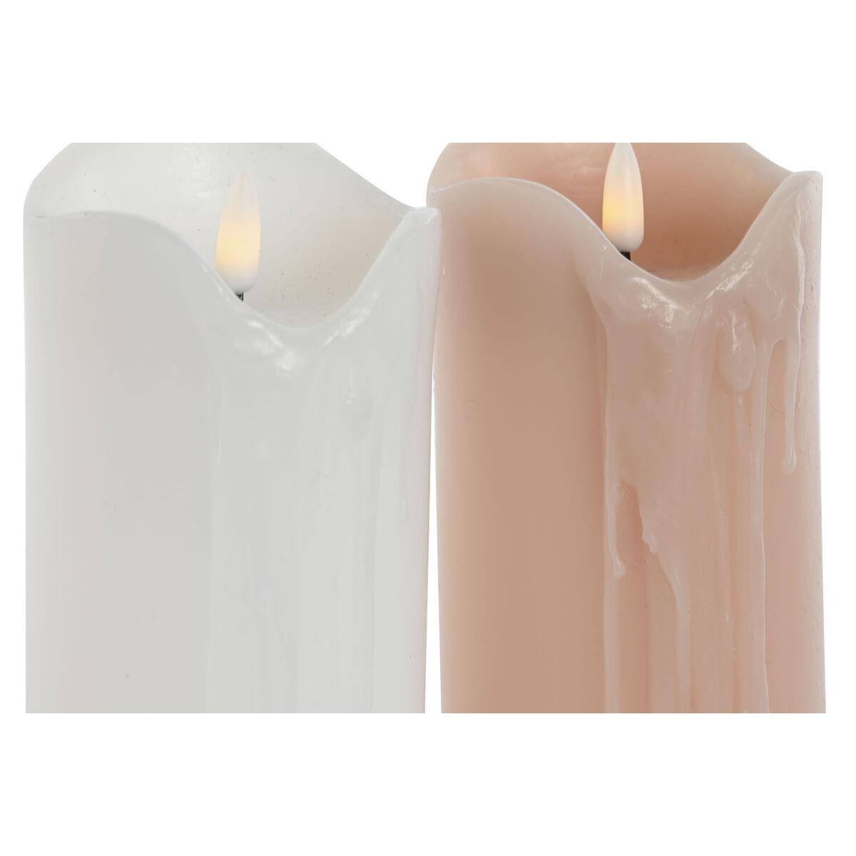 Vela LED DKD Home Decor Blanco Rosa claro 7.5 x 7.5 x 20 cm 7,5 x 7,5 x 20 cm (AA) (2 Unidades)