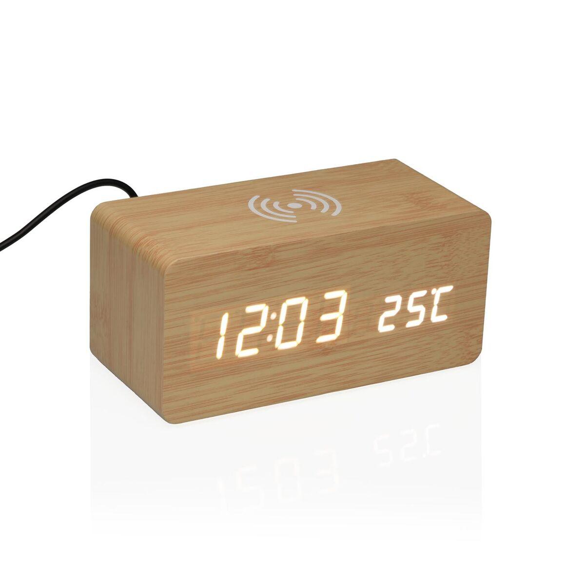 Reloj-Despertador Versa Madera MDF Minimalista 7 x 7 x 15 cm