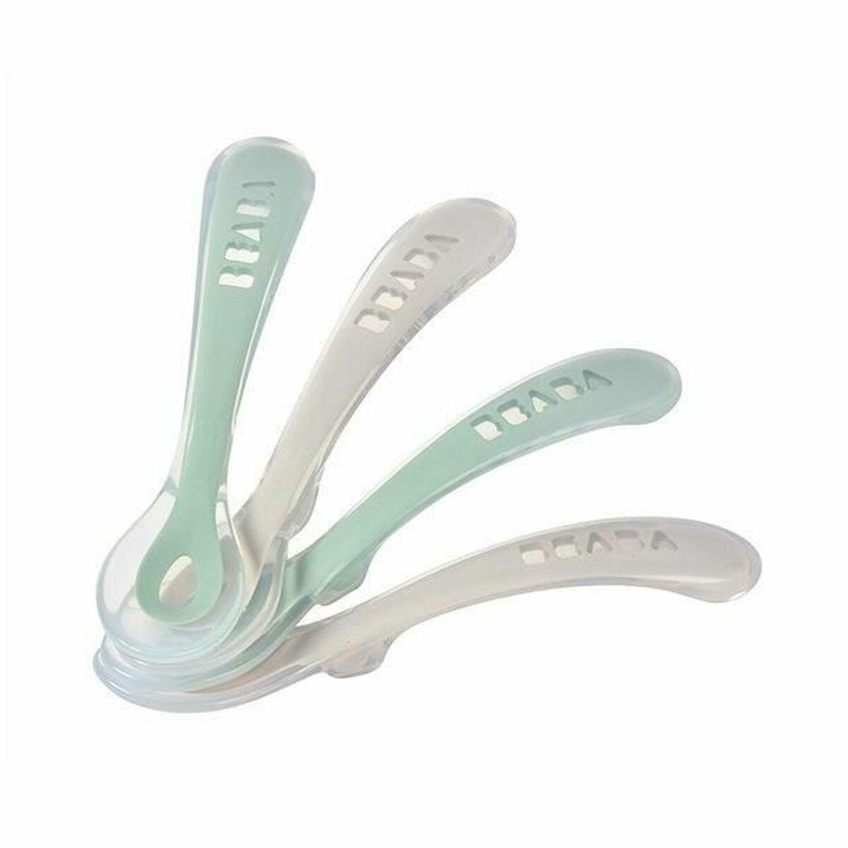 Cubiertos Béaba Verde Gris Silicona 4 Piezas (4 Unidades)