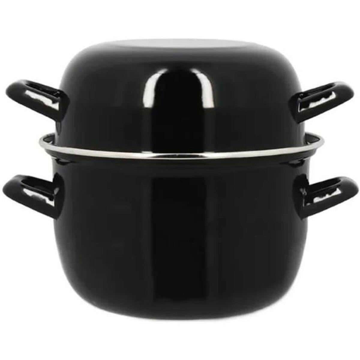 Olla con Tapa Menastyl Negro Acero esmaltado vitrificado 2 Piezas