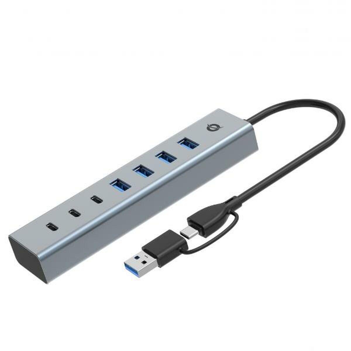 Hub USB 7 Puertos Conceptronic HUBBIES20G Plateado