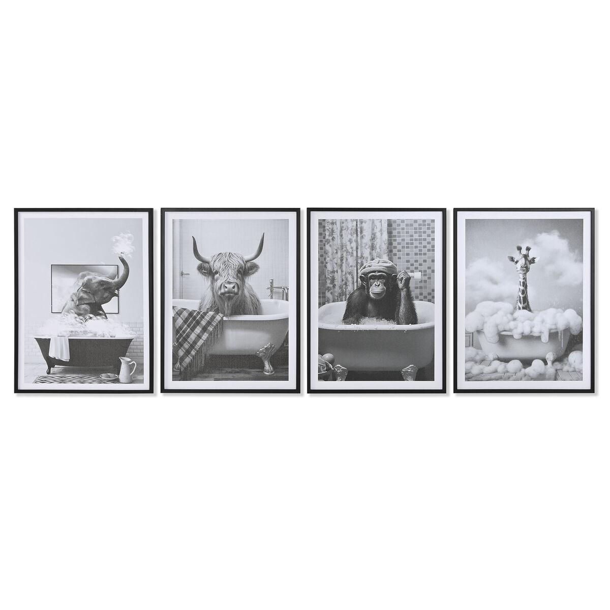 Cuadro Home ESPRIT Blanco Negro Animal Vintage 45 x 2,2 x 60 cm (4 Unidades)