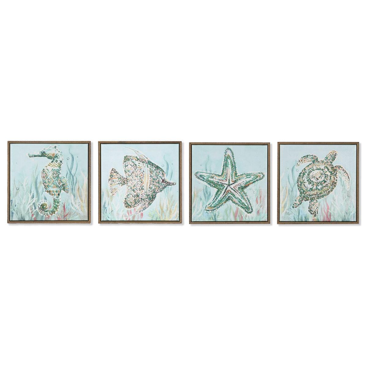 Cuadro Home ESPRIT Azul Blanco Mediterráneo 30 x 3,5 x 30 cm (4 Unidades)
