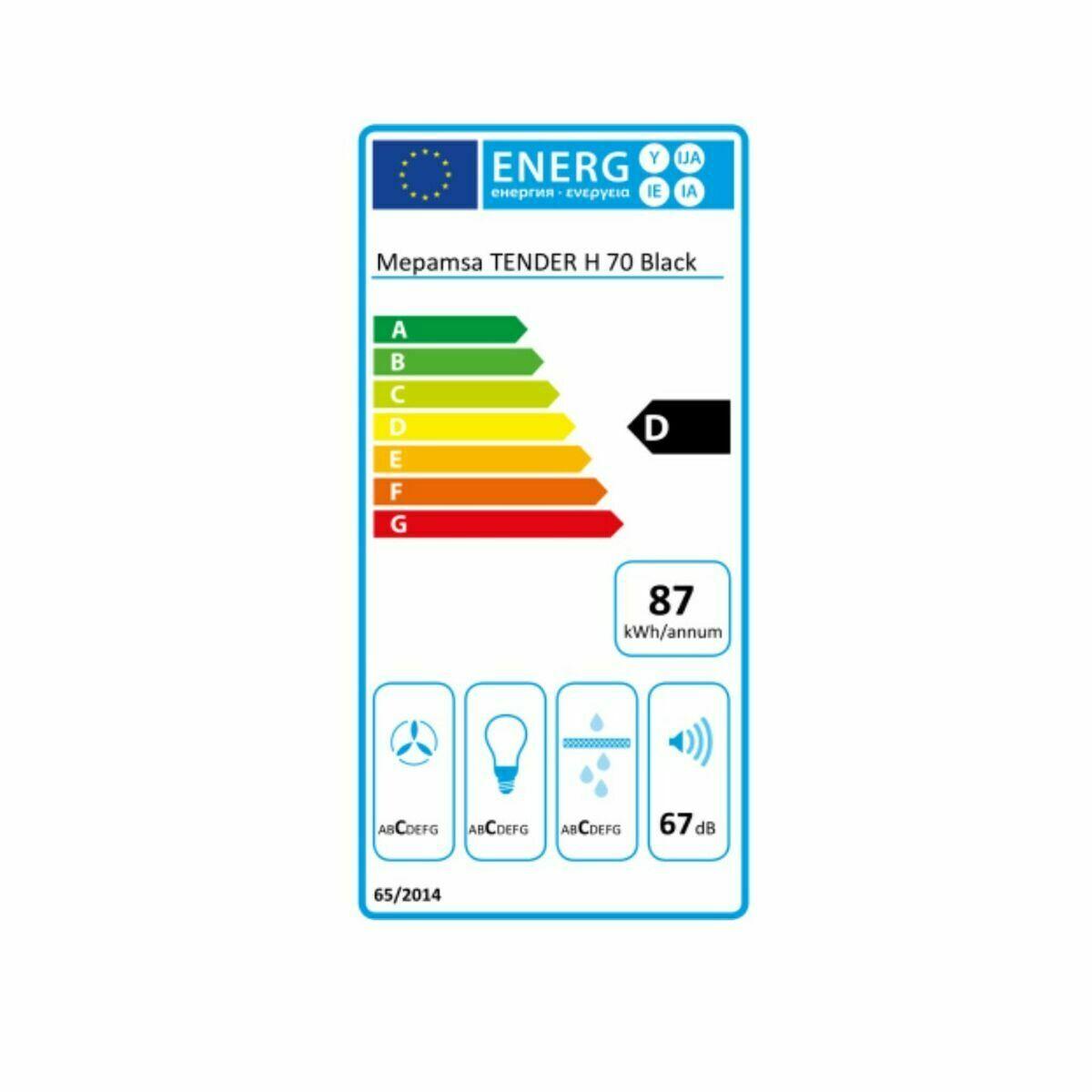Campana Convencional Mepamsa Tender H 70N 70 cm 705 m3/h 44 dB 800W Negro C