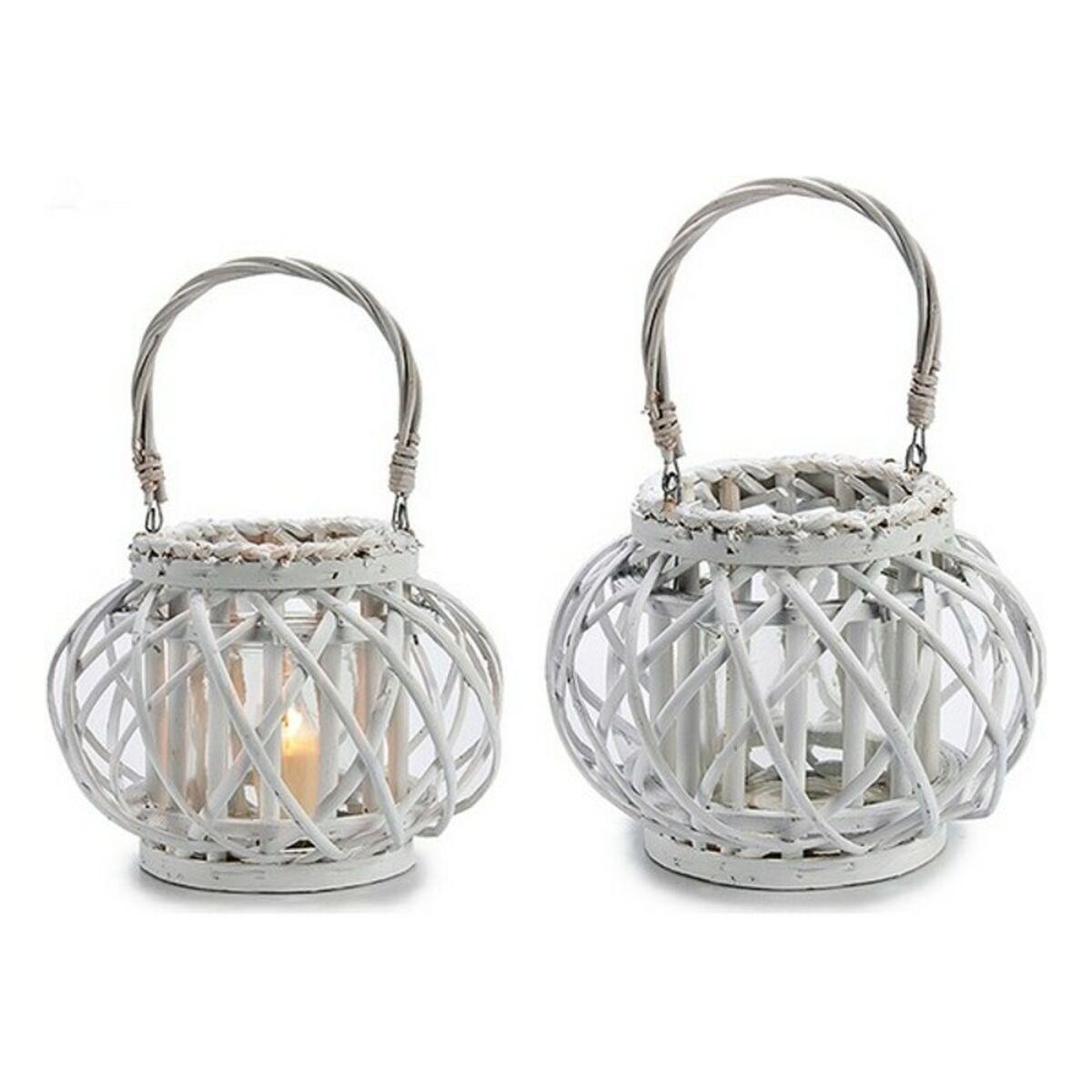 Portavelas Mimbre Cristal Blanco Vidrio