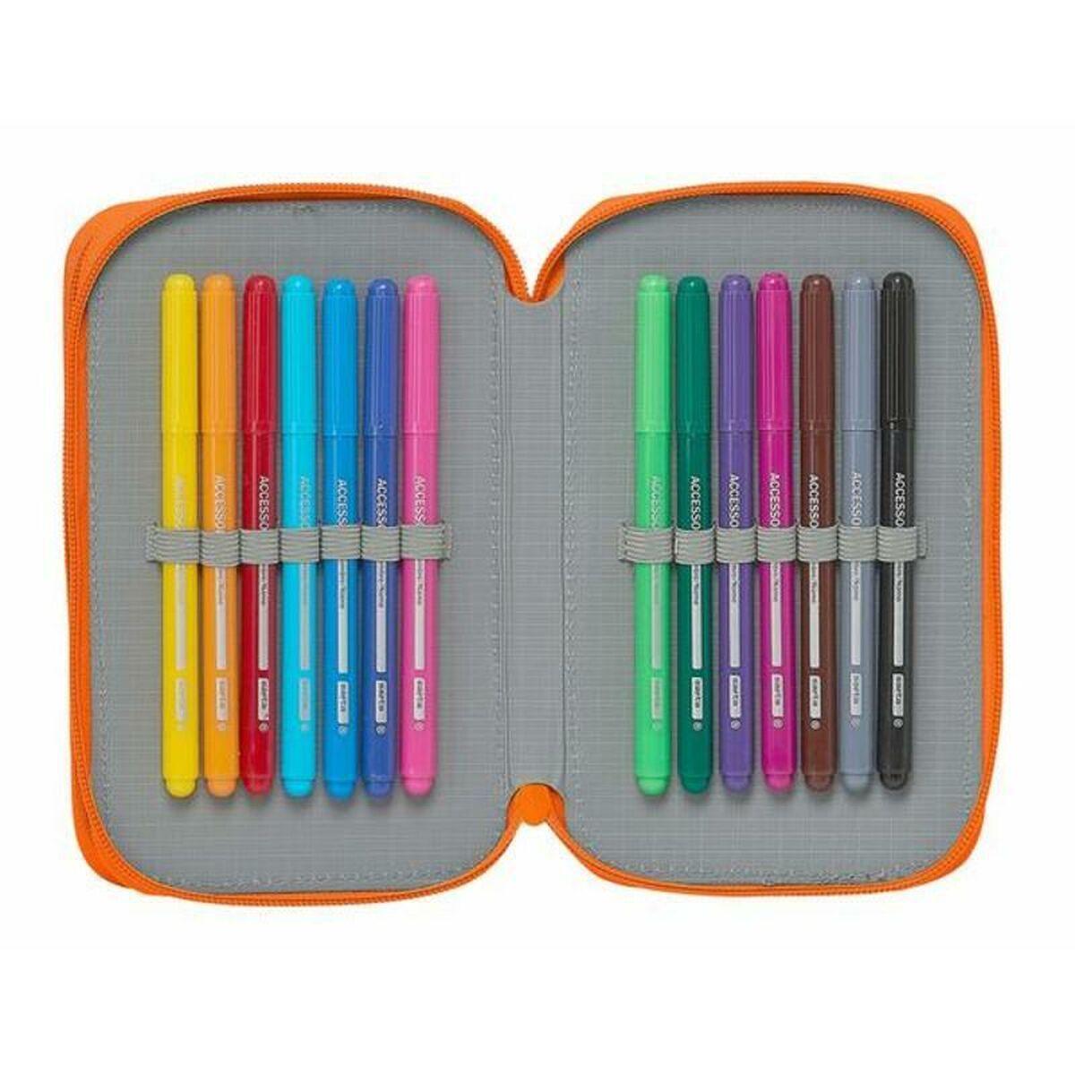Plumier Doble Valencia Basket M854 Azul Naranja 12.5 x 19.5 x 4 cm (28 piezas)