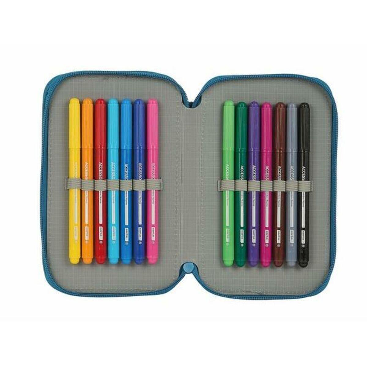 Plumier Doble BlackFit8 M854 Azul 12.5 x 19.5 x 4 cm (28 piezas)